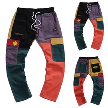 Спортивные карманные брюки Модные мужские хип-хоп на молнии Брюки карго мужские лоскутные карманные брюки L0827