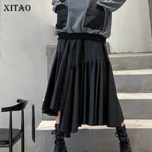 XITAO необычное повседневное плиссированное платье с эластичной талией для женщин весеннее модное ТРАПЕЦИЕВИДНОЕ стильное асимметричное платье с оборками XJ3276