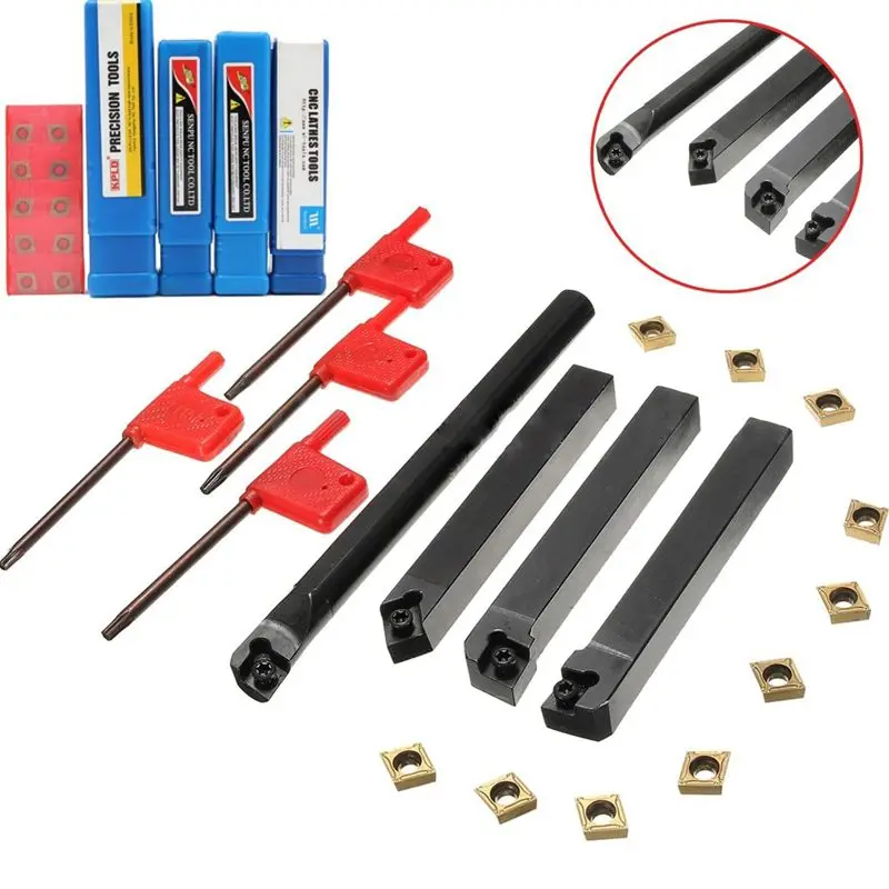 

4x Lathe Boring Turning Tool Bar Holder + 10x Carbide Inserts Blades + 4x Wrench