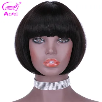 

Straight Pixie Cut Bob Wig Pre Plucked Peruvian Remy Human Hair Wigs For Women Natural Color Full Machine Made Wigs With Bangs