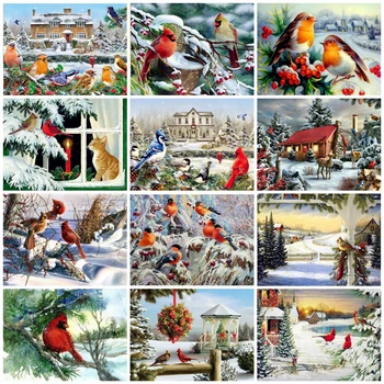 

AZQSD 5D Diamond Painting Bird Diamond Mosaic Winter Rhinestone Diamond Embroidery Winter DIY Full Square Home Decor