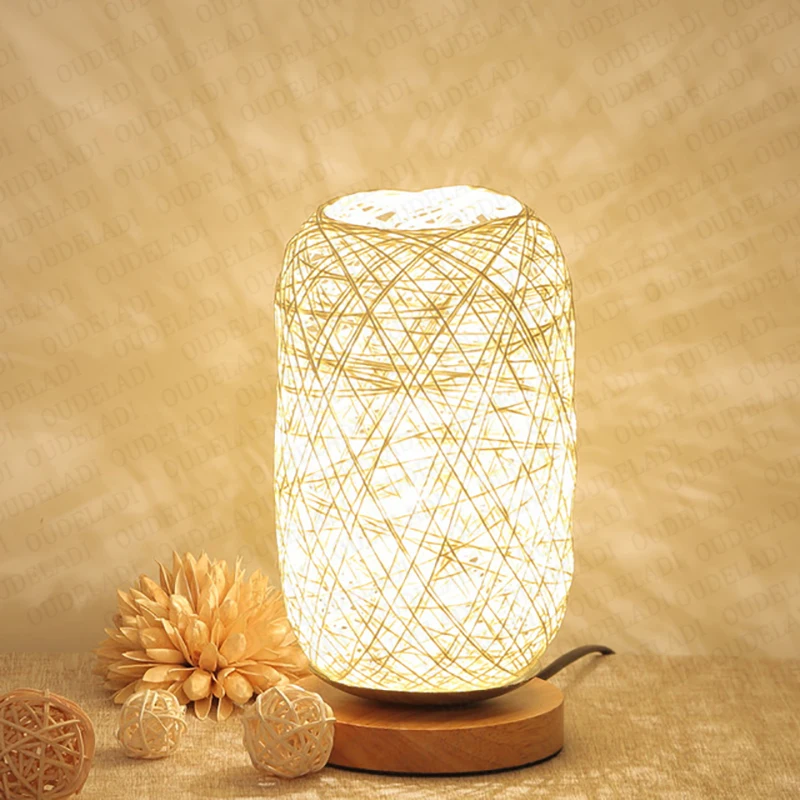  Wood Rattan Twine Ball Lights Table Lamp Room Home Art Decor Desk Light - 4000134361822
