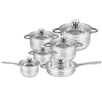 

12PCS Non-stick Stainless Steel Casserole and Pans Cookware Sets with Induction Bottom