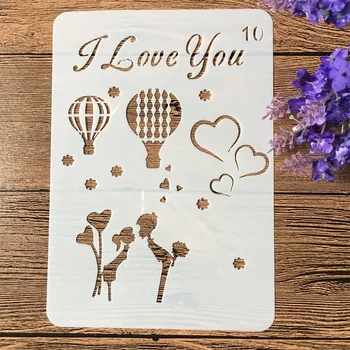

20x14cm I Love You Hot Balloon DIY Layering Stencils Wall Painting Scrapbook Coloring Embossing Album Decorative Card Template