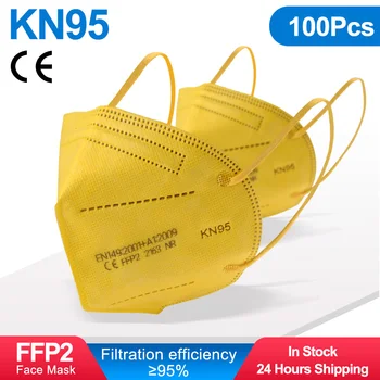 

100PCS Yellow ffp2 facial mask kn95 mask protective dustproof for outside 5 Layers Mouth Mask KN95 Filter Respirator in stock
