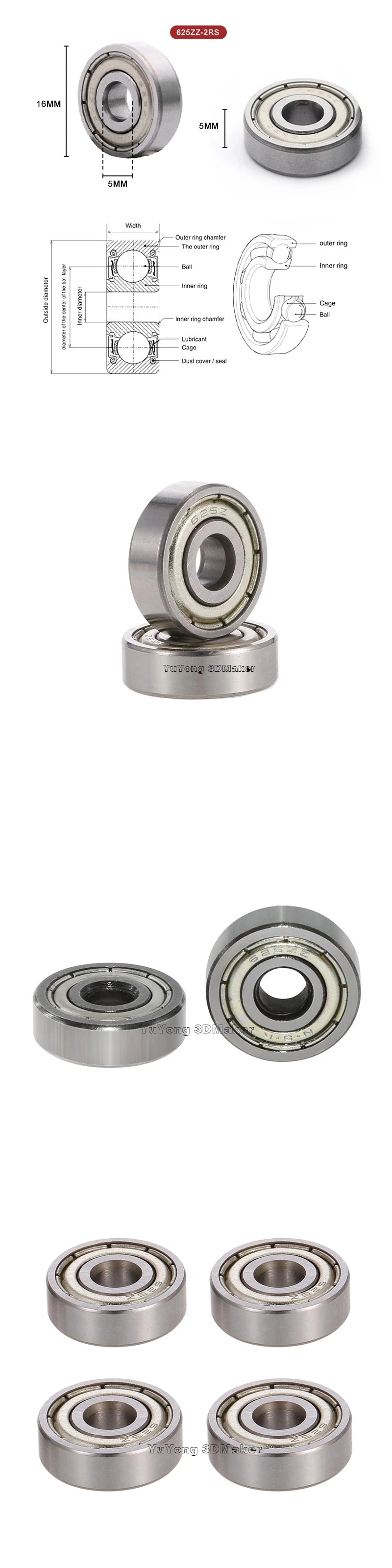 625 625ZZ 5*16*5(мм) 100 шт. подшипник ABEC-5 подшипники металлический герметичный подшипник 625 625Z 625ZZ конический роликовый подшипник хромистой стали подшипника
