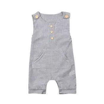 

Pudcoco Newborn Baby Boy Girl One-piece Outfit Clothes Striped Sleeveless Cute Romper Casual Buttons Jumpsuit for 0-18M Baby