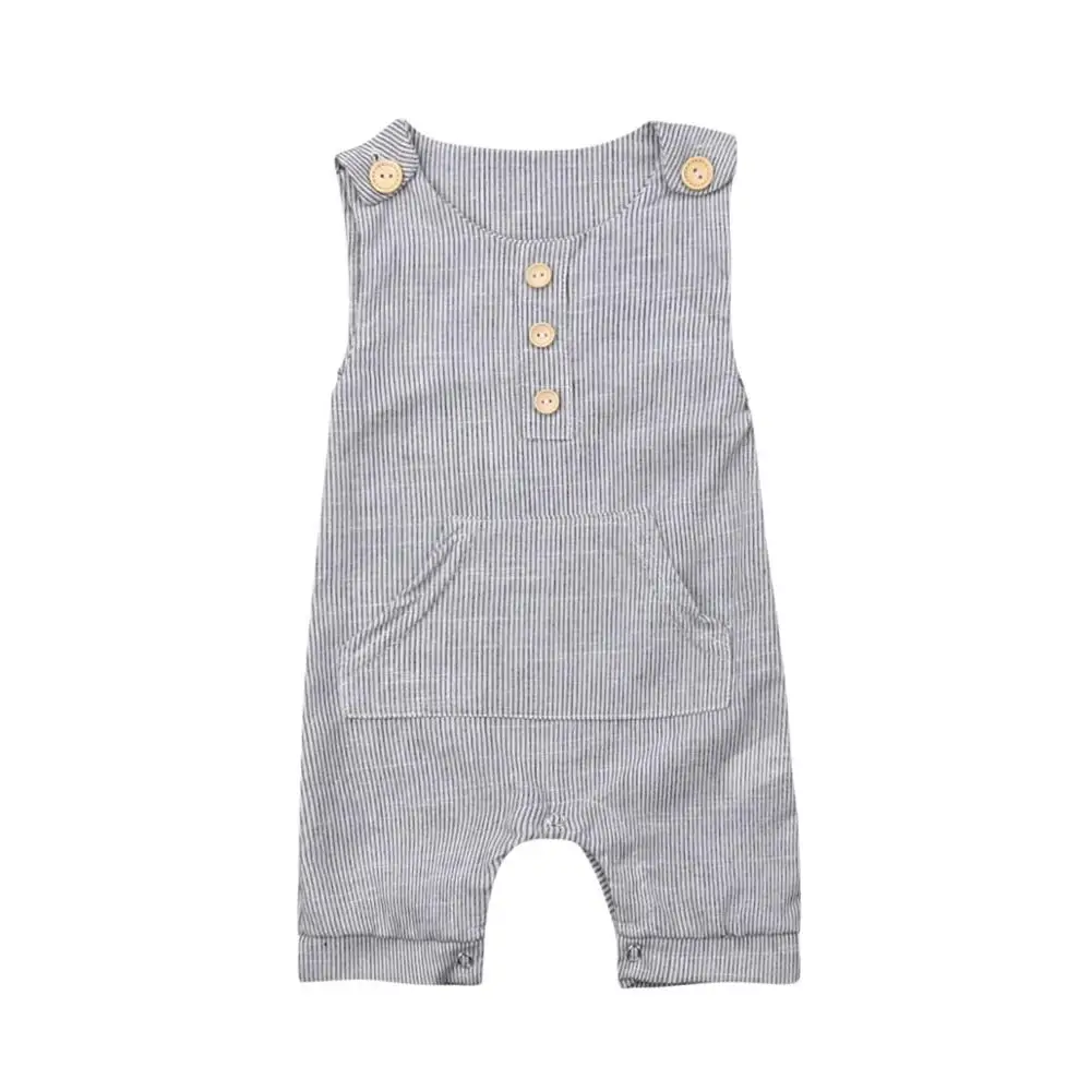 Pudcoco Newborn Baby Boy Girl One-piece Outfit Clothes Striped Sleeveless Cute Romper Casual Buttons Jumpsuit for 0-18M Baby