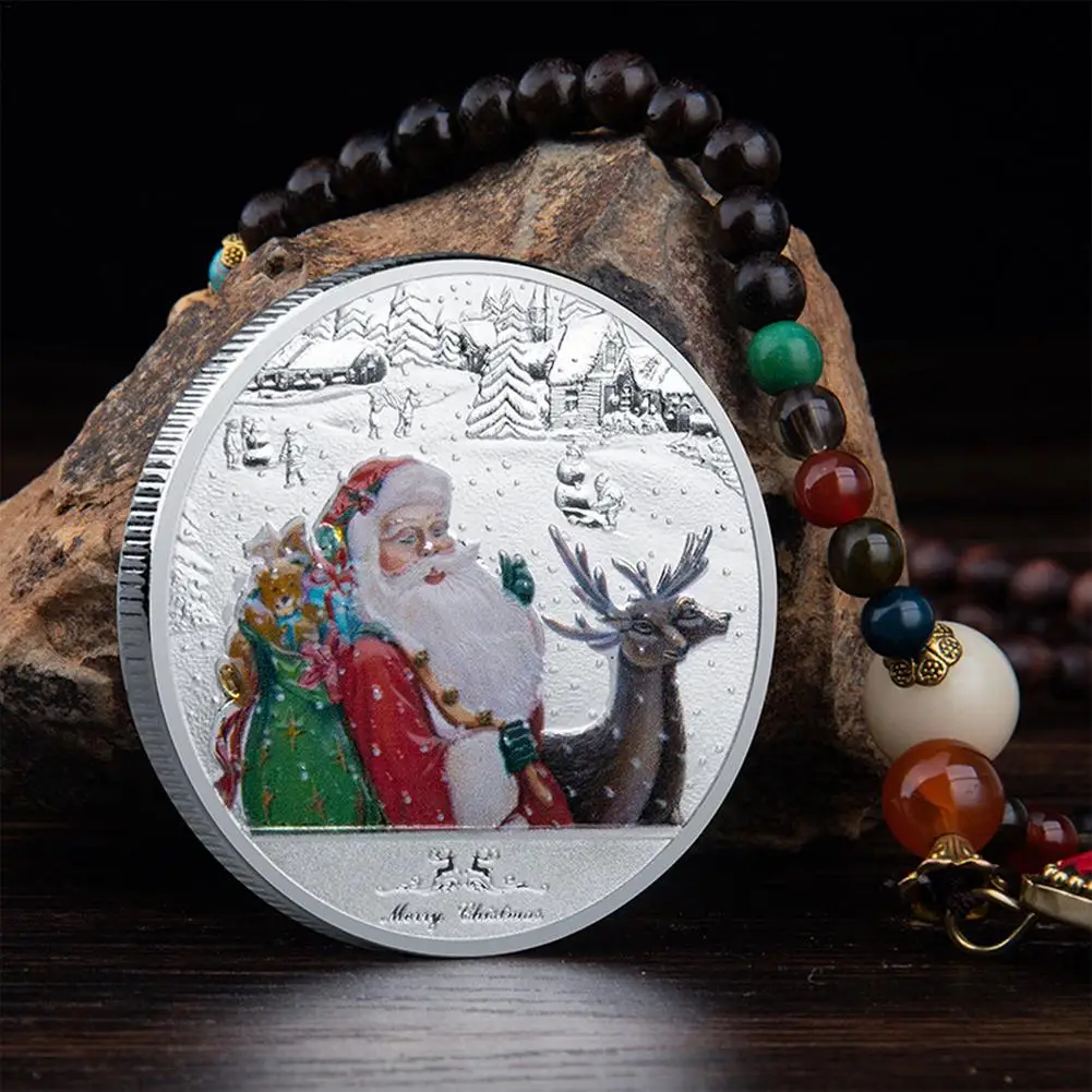 

2021 Commemorative Coins Santa Claus Elk Medal Xmas Collectible Colorful Christmas Decorations For Home New Year 2022 Gift