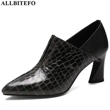 

ALLBITEFO real genuine leather sexy high heel shoes lattice spring autumn pointed toe women heels fashion women shoes high heel