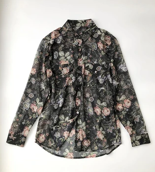 

CAMIA Vintage printed blouse women butterfly double pocket shell button long sleeve shirt female korean style women office Shirt