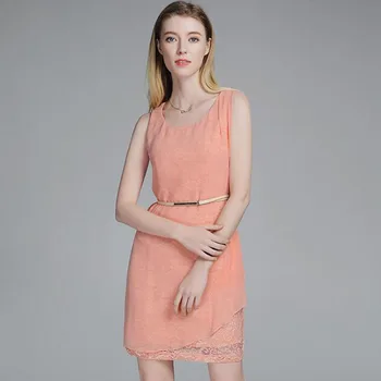 

Chiffon Lace Dress Women Elegant Fashion Pink A-Line Office Lady High Quality Free Shipping