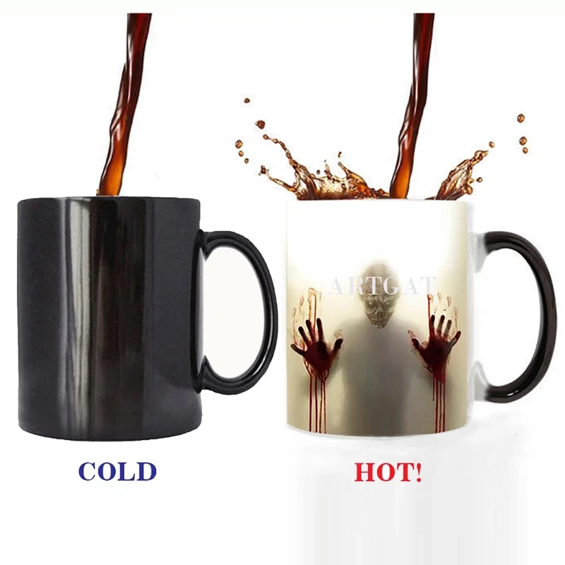 Drop Shipping Six Designs Zombie Color Changing Coffee Mug Heat Sensitive Tea Cup Printing With Walking Dead Bloody Hands | Дом и сад
