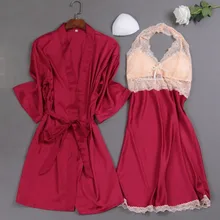 Шелковый Атласный Женский халат и платье, летний комплект из 2 предметов, платье для сна+ халат, одежда для сна, сексуальное ночное платье, ночная рубашка, домашняя одежда