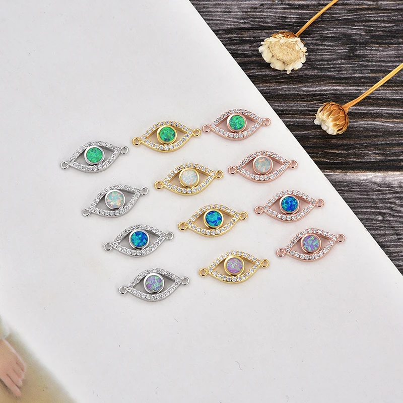 

1pcs or 4pcs or mix-and-match copper inlay zircon eye opal connector bracelet necklace DIY material charm ladies jewelry found