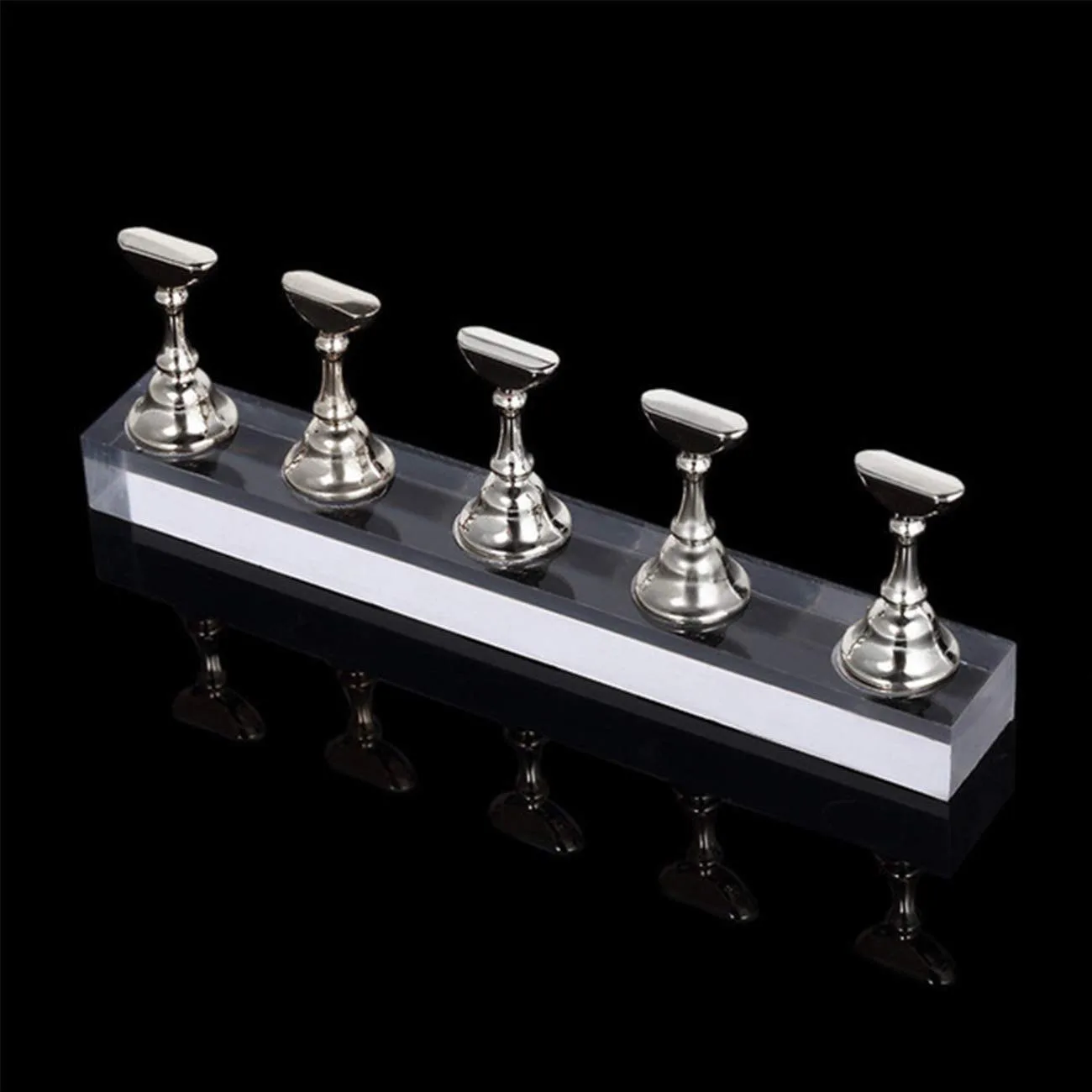 ENASUI Acrylic Fingernail DIY Nail Art Display Stand Training Finger Practice Display Stand(Silver