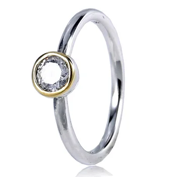

New 925 Sterling Silver Ring Rose And Silver Petite Circle Ring With Crystal For Women Wedding Party Gift Fine Jewelry