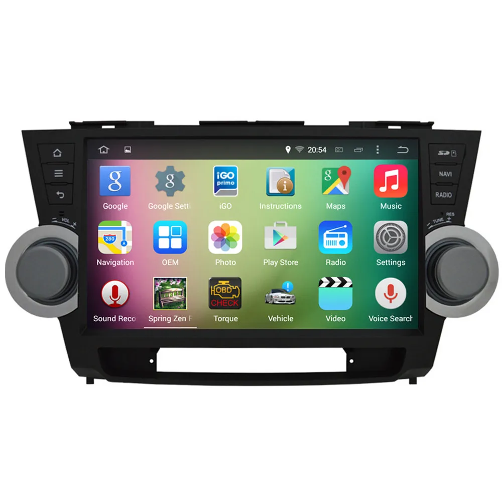 Cheap 10.1" Quad core  Android 9.0 Car GPS radio Navigation for Toyota Highlander Kluger 2008-2013 with 4G/Wifi, DVR OBD 4