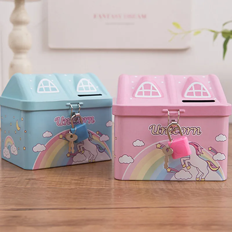 1Pc House Model Piggy Bank Money Collecting Box Unicorn Coin Box Children Room Decor Birthday Gifts