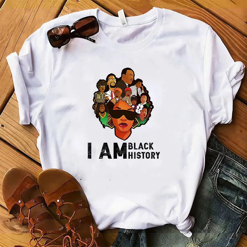 

High Quality I Am Black History Month I Love My Black Roots T-shirt 2021 Summer Femme Graphic T-shirt Aesthetic Casual Tee