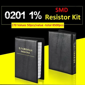 

SMD 1% Resistor Sample Book 0201 0402 0603 0805 1206 0R-10M 170valuesx50pcs=8500pcs Resistor Kit 0R~10M 0R 1R-10M