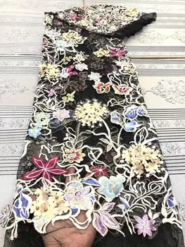 

High Quality 2020 Latest 3D Big Flowers French Lace Tulle Net Fabric African Lace Embroidery Wedding Fabric