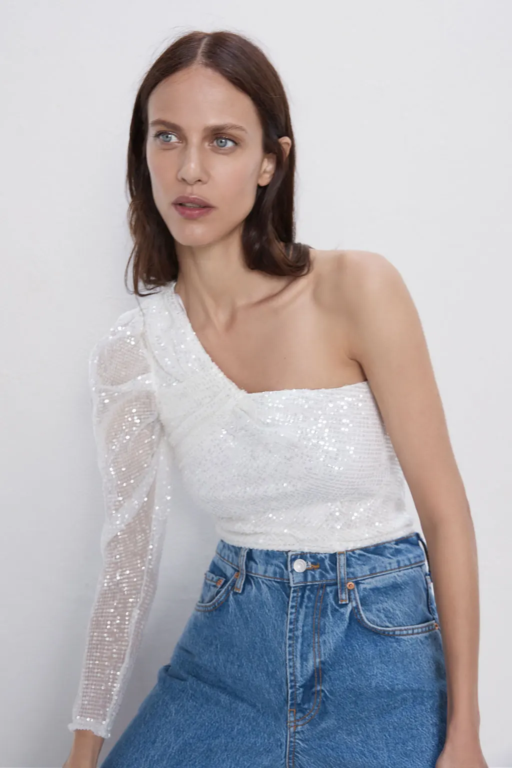 ZA Women Sexy One-shoulder Tops Fashion Shirt Multi Style Sequined Shiny Short Sling Vest New Temperament Party Nightclub