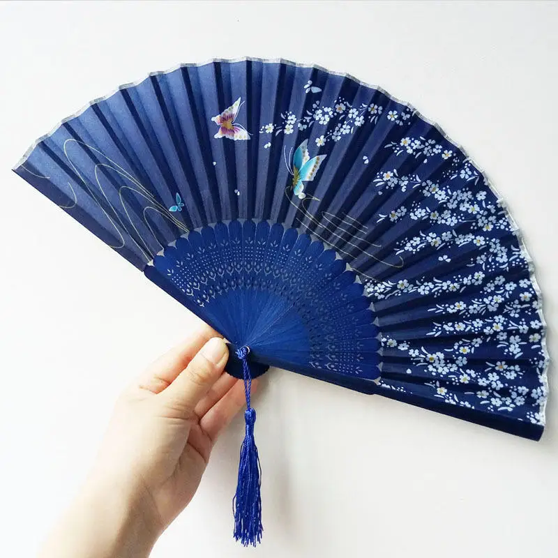 T4 Vacclo Ретро Китайский Японский бамбуковый складной ручной вентилятор Шелковый Цветок Бамбуковый карманный Вентилятор китайский танец Вечеринка карман свадебный подарок - Цвет: T4