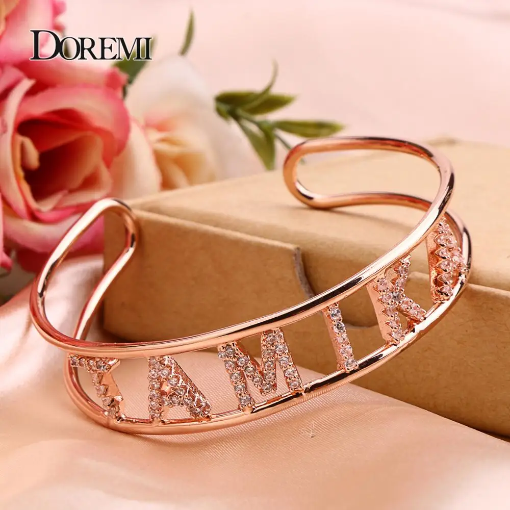 DOREMI Crystal Hollow Name Bangle with stone Bar Bracelet Custom Name Personalized Bracelets Rhinestone for Actual Pictures afbeelding