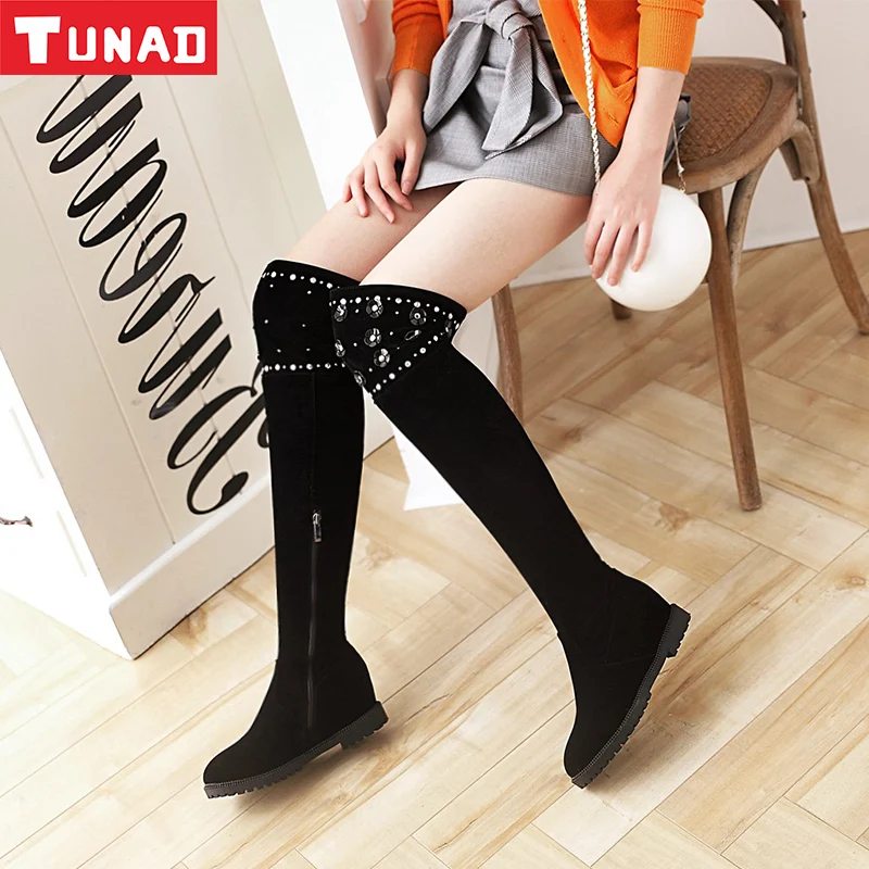 

2019 fashion women's boots square low heel knee boots frosted black platform boots ladies thigh high boots motorcycle boots