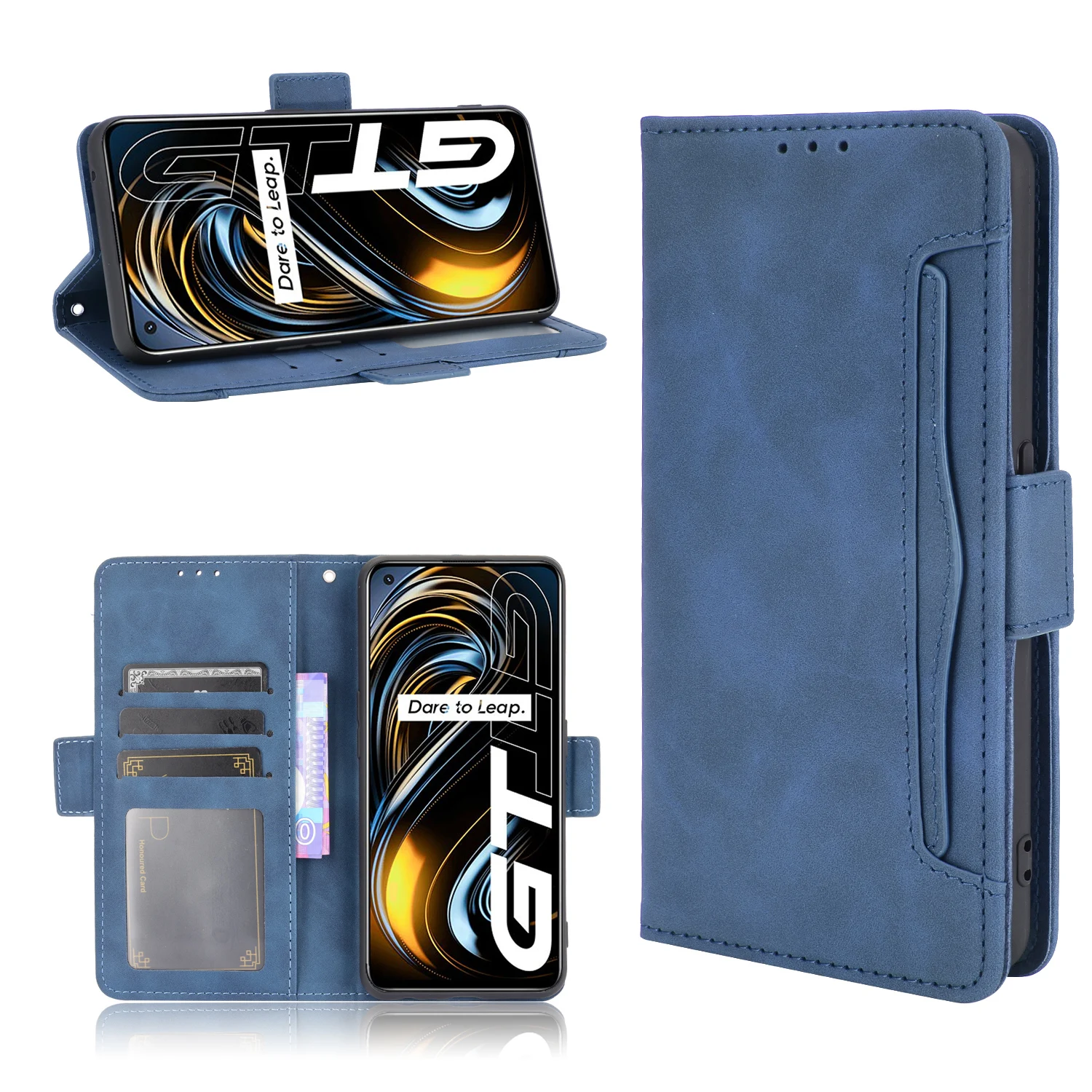 For Realme GT 5G Case Premium Leather Wallet Leather Flip Multi-card slot Cover For OPPO Realme GT 5G RMX2202 Case 3