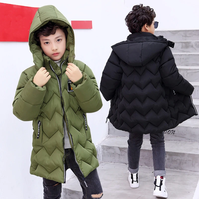 

Kids Boy Winter Jacket Coat Autumn Children Green Hooded Long Parka Coats Winter Warm Clothes for Teens Boys 5 8 12 15 16 Years
