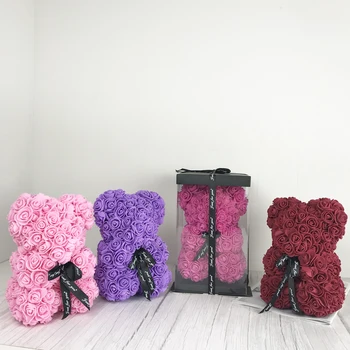

2020 Hot Sale 25cm Bear of Roses Artificial Flowers Home Wedding Festival DIY Cheap Wedding Decoration Gift Box Wreath Crafts