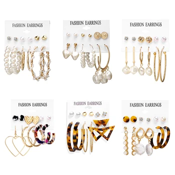 

Fashion Tassel Earrings Set for Women Girls Bohemian Acrylic Hoop Stud Drop Dangle Earring Leather Leaf Earrings for Birthday