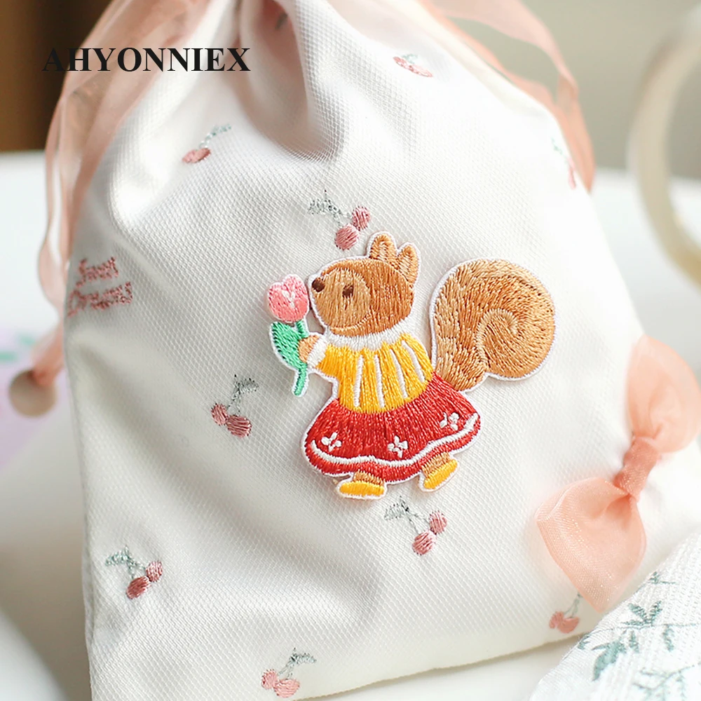 AHYONNIEX 귀여운 토끼 고양이 곰 다람쥐 자수 패치, 소녀 가방 청바지 의류 아이언 패치, 1 개