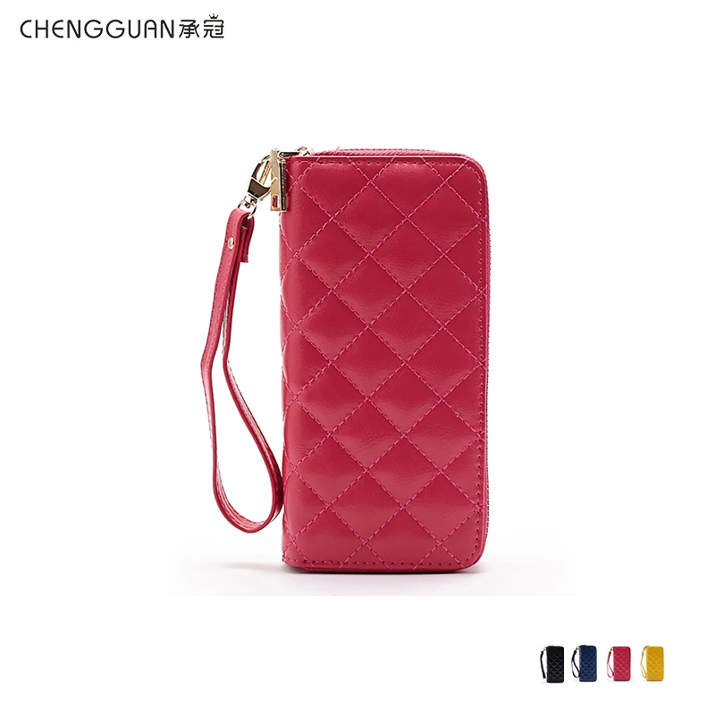 

Fashion quality chengguan PL8343 genuine leather wallet Women Coin Purses Zipper Rhombic pattern long Wallets Card bag unisex