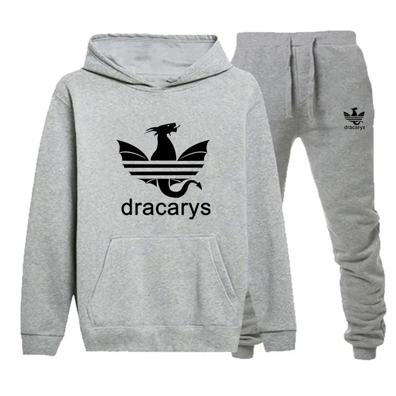 style1-Grey Новая игра престолов печатных модный мужской комплект с худи Толстовка+ спортивные штаны комплект из 2 предметов осенне-зимний Повседневный Спортивный костюм - Цвет: style1-Grey