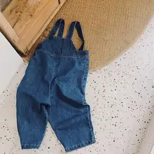 Джинсовый комбинезон в Корейском стиле для девочек и мальчиков, осенние модные детские штаны для детей 1-6 лет