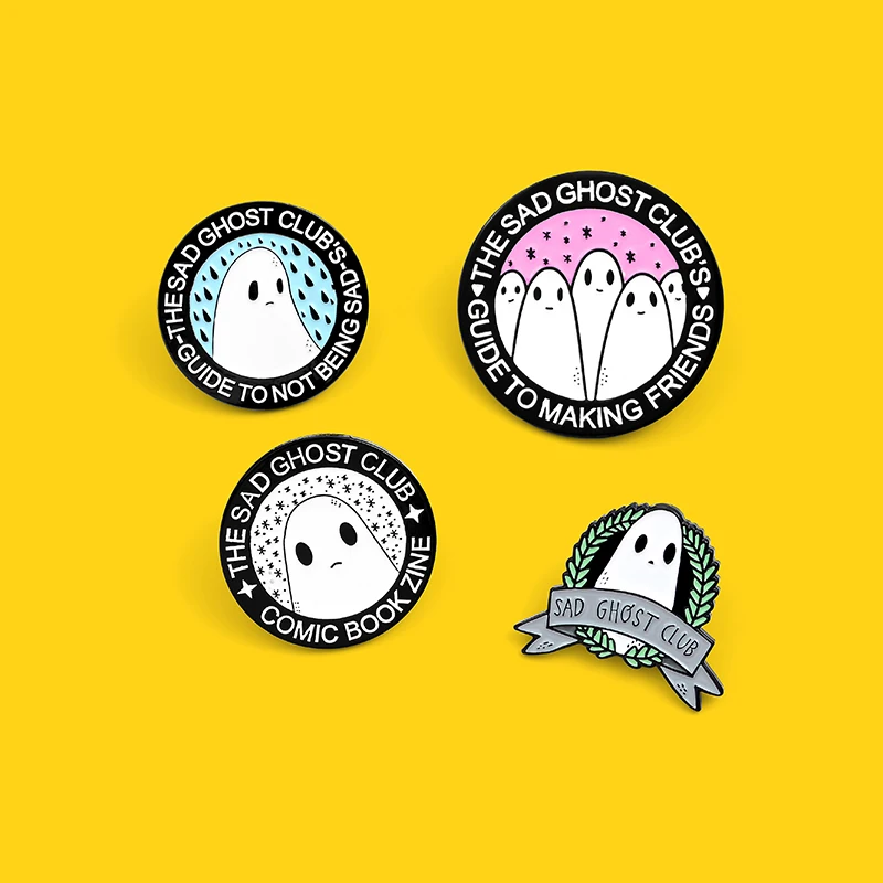 Эмалированный значок CLUB'S Star THE SAD GHOST милый и изменяемый грустный смайлик брошь в