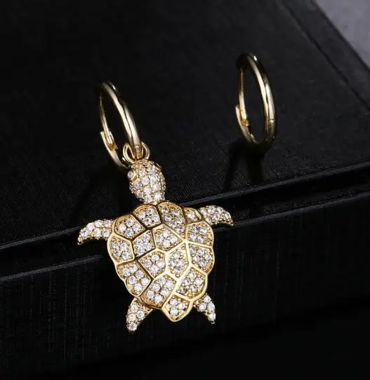 tortoise Стразы крошечный маленькие черепаха серьги-кольца для женщин сердце мороженого кролик динозавров Забавная детская серьги - Окраска металла: tortoise