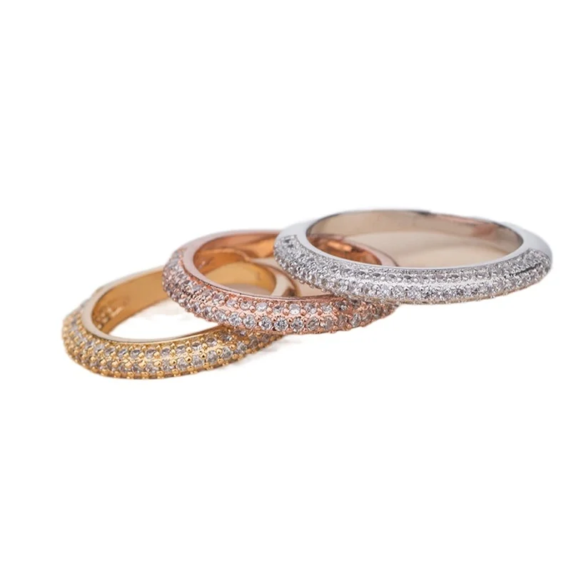 

Горячая Распродажа красивые полные стразы CZ половина круга цвета розового золота/серебряный цвет/золотой цвет женские кольца лучшие подар...