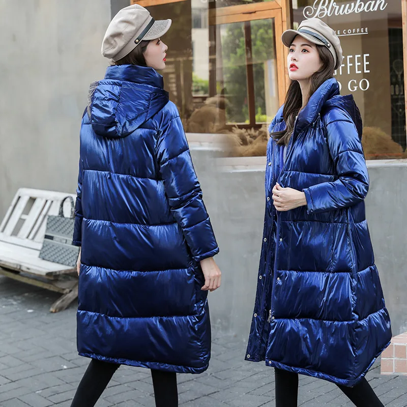 

2019 New Style Korean-style Bright Surface Thick Mid-length down Jacket Cotton-padded Clothes Women's Loose And Plus-sized Fashi