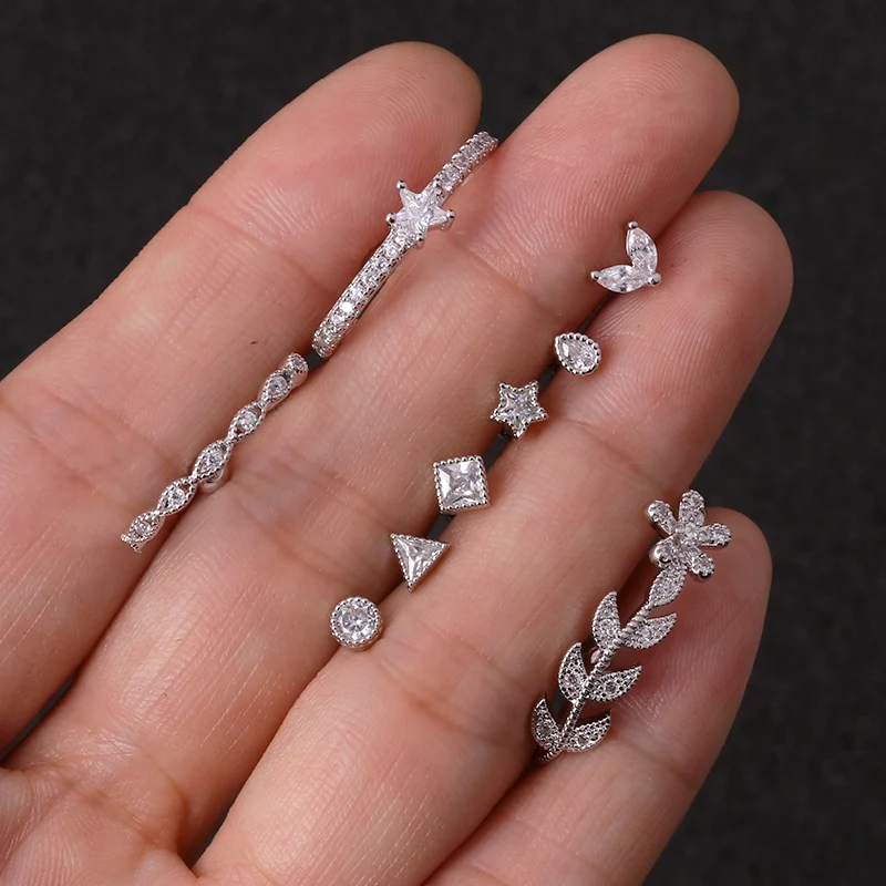 Sellsets, 1 шт., Модные CZ серьги-гвоздики для ушей, daith tragus rook, пирсинг, ювелирные изделия, длинные серьги-гвоздики для женщин