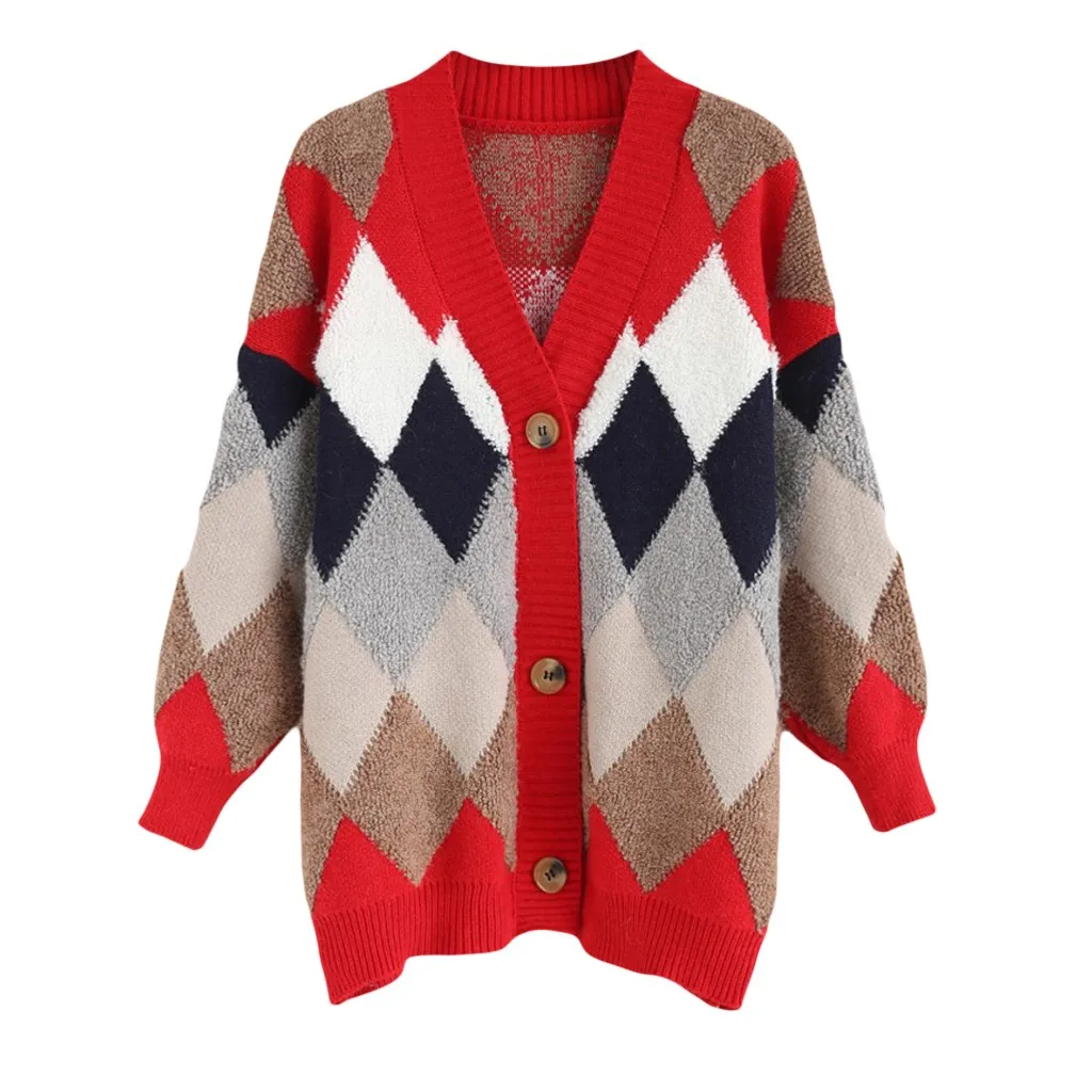Women Sweater Print Cardigan long Sleeve Loose Knitted Sweater Tops Female Fashion Casual Winter Sweater Coat Blouse M840