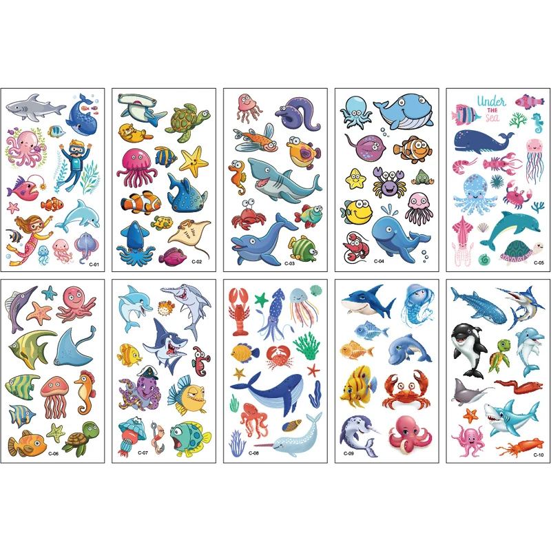 Children's Dinosaur & Space Animal Tattoo Stickers - Waterproof Temporary Tattoos for Face and Body (10 Sheets)