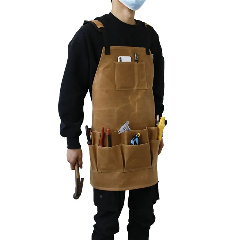 

Waterproof Wear-resistant Waxed Canvas Apron Gardening Electrician Woodworking Painting Tool Storage Pocket Work Apron Unisex