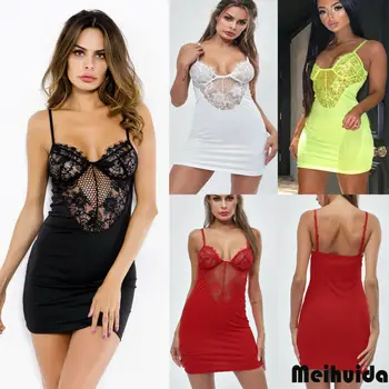 

2019 Newest Hot Women Sexy Satin Silk Lace Hollow Out Robe Dress Strap Sleepwear Lingerie Mini Nightdress Nightgown Chemise