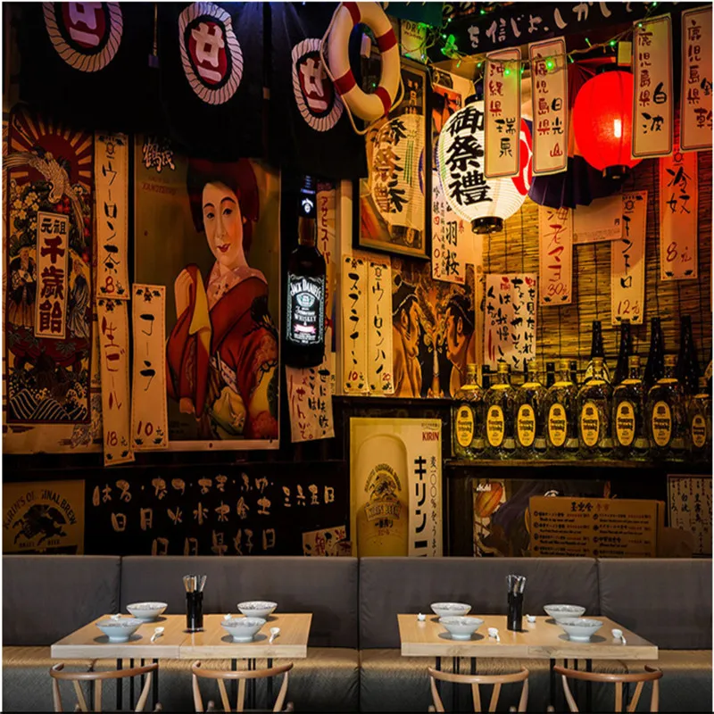Японский ретро улица Izakaya ночной вид 3D фото обои s для кухни Суши Ramen Ресторан промышленный настенной бумаги 3D