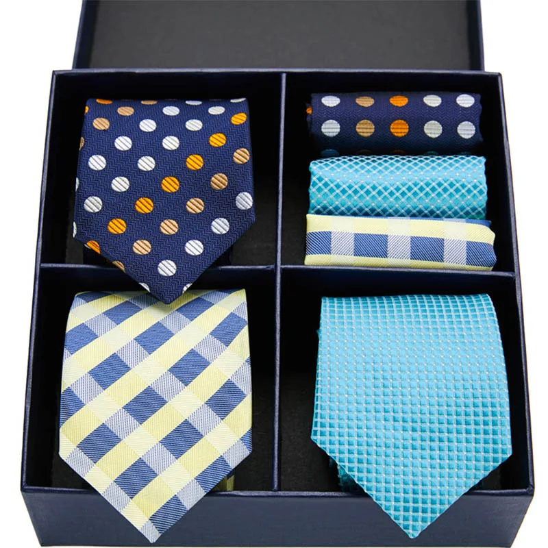 

Geometric tie set fashion silk tie Dot Plaid Striped 3 colors men 7.5 cm tie gift box set men tie & handkerchief GL-07