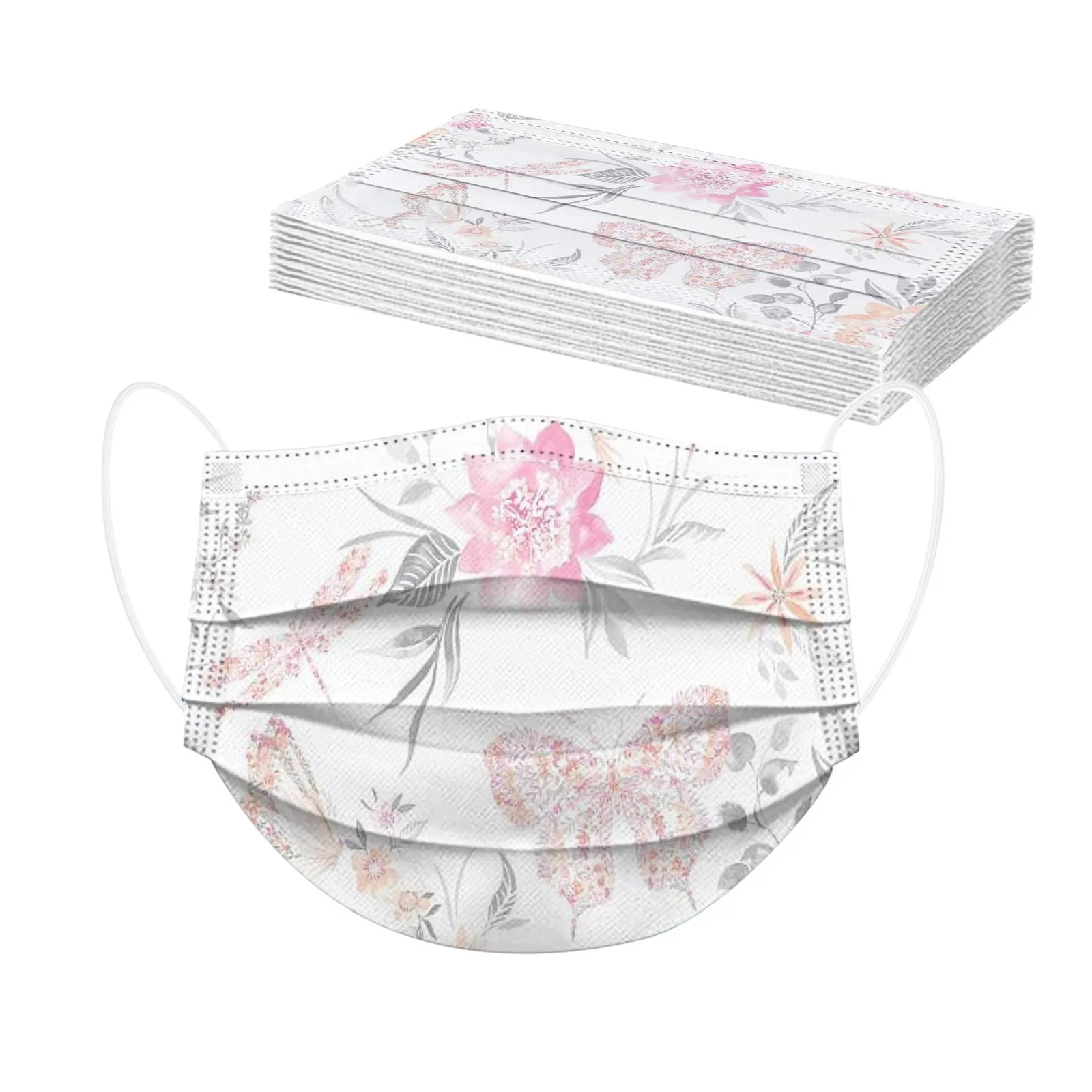 10PCS Fashion Disposable Masks For Women Flower Pattern Adults Daily Beautiful Flower Prints 3 -Layer Disposable Face Mask